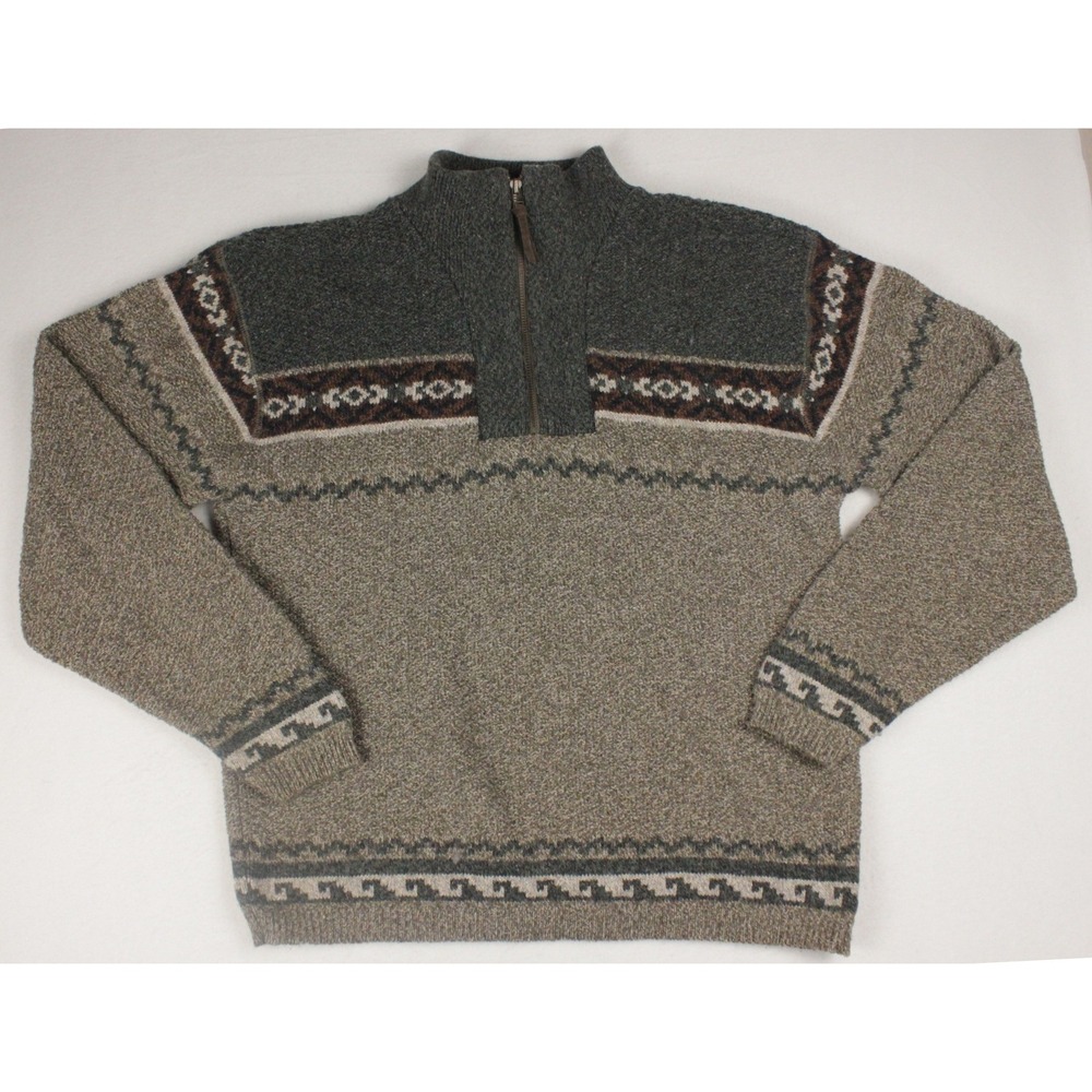 Southwest Cabin Core Quarter Zip Sweater Mens M Made USA Western Lodge Knit Cozy